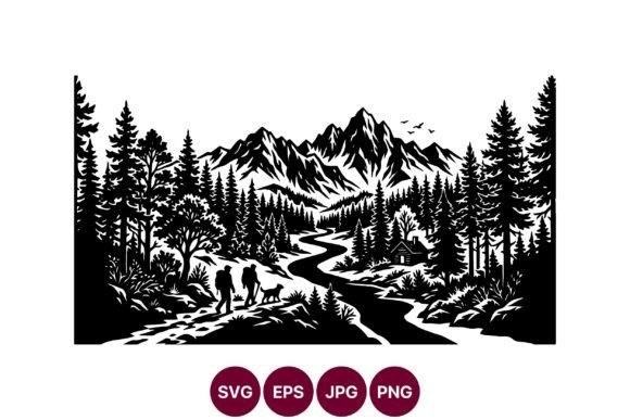 Black and White Hiking Landscape Vector Review