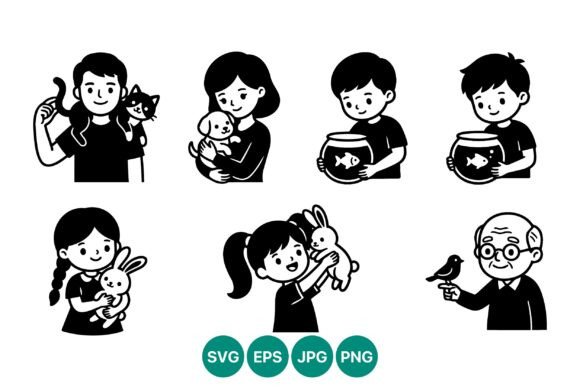 Black White People with Pets Vector Review