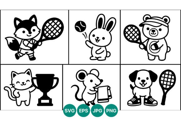 Cute Animals Playing Tennis Vector Art Review