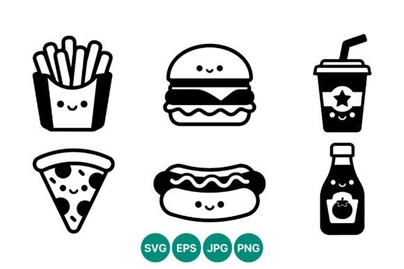 Cute Fast Food Icons with Happy Faces Review
