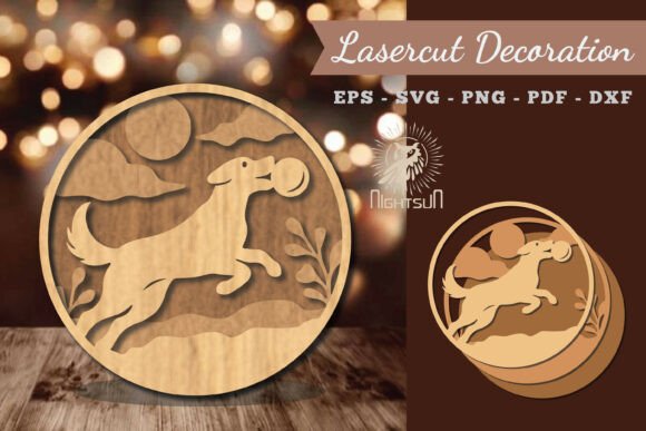 Dog Playing Ball Lasercut Decoration