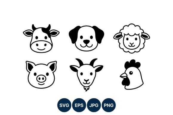 Farm Animal Heads Black White Vector Review