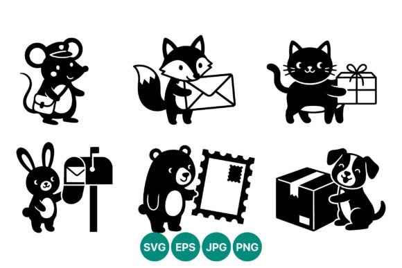 Mail Animals Black White Vector Review for Embroidery