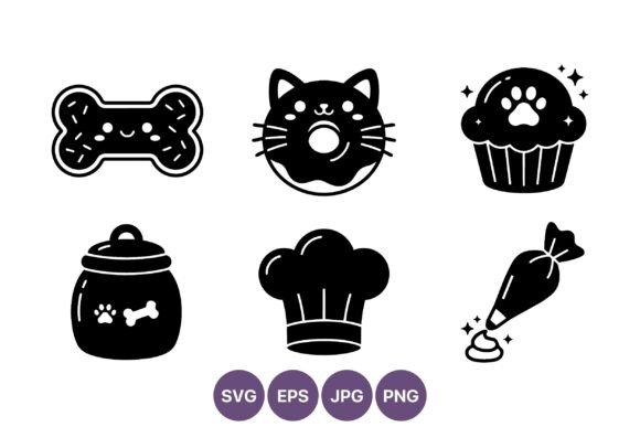 Pet Themed Black and White Baking Icons