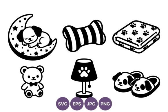 Sleeping Puppy with Moon Bone Blanket